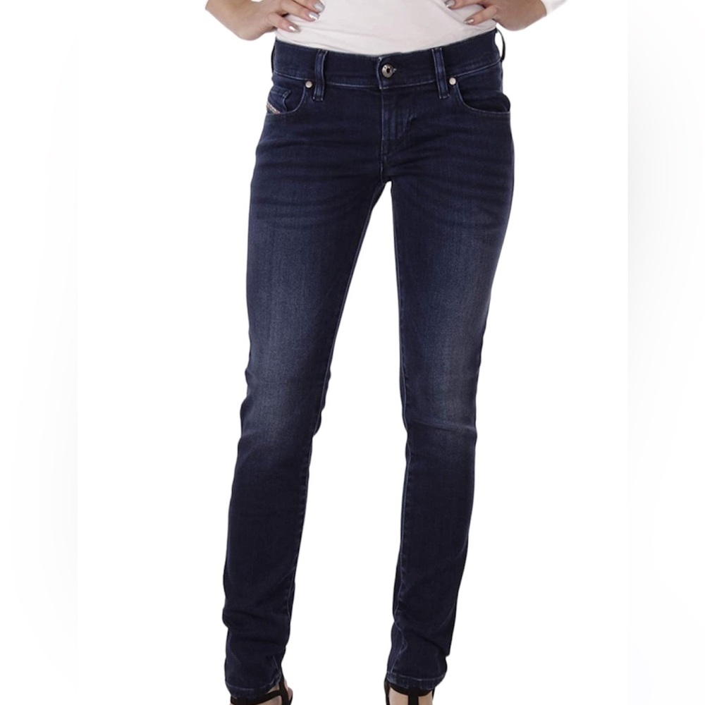 Diesel Grupee Denim + Sweat Pants, Dark Wash Jeans Leather Details, Size 29